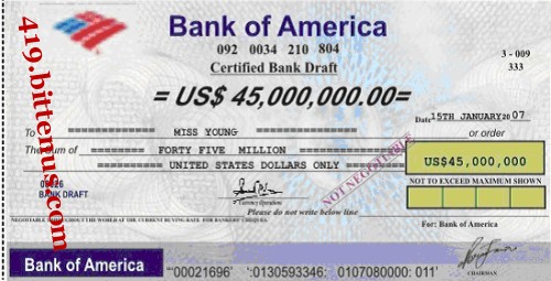 Bank of America, US$45,000,000